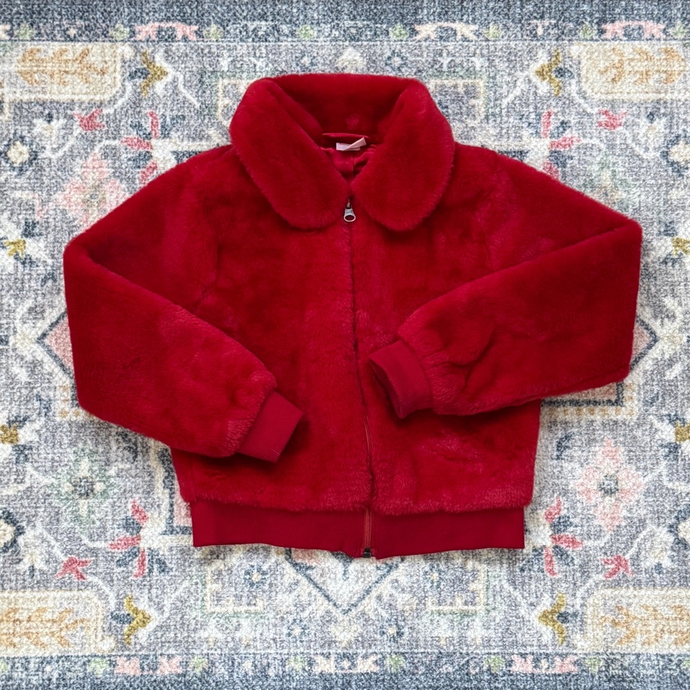 Like New Hanna Andersson Red Faux Fur BomberJacket